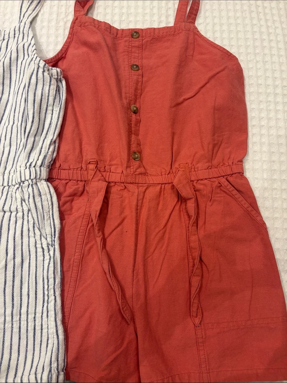 Old Navy Girls' Striped Navy & White Romper and Coral Button-Front Jumper Set